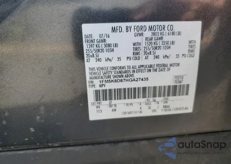 2017 Ford Explorer Xlt from USA, damaged, VIN 1FM5K8D87HGA27435